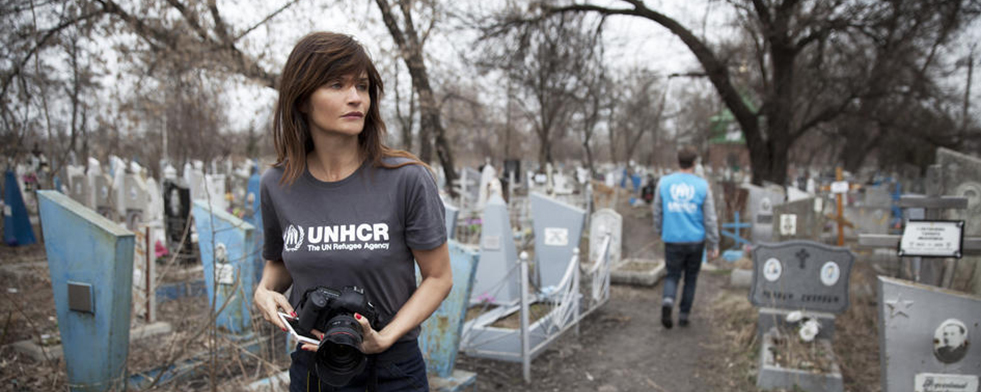 Goodwill Ambassador to UNHCR, Helena Christiansen visiting refugee camp.